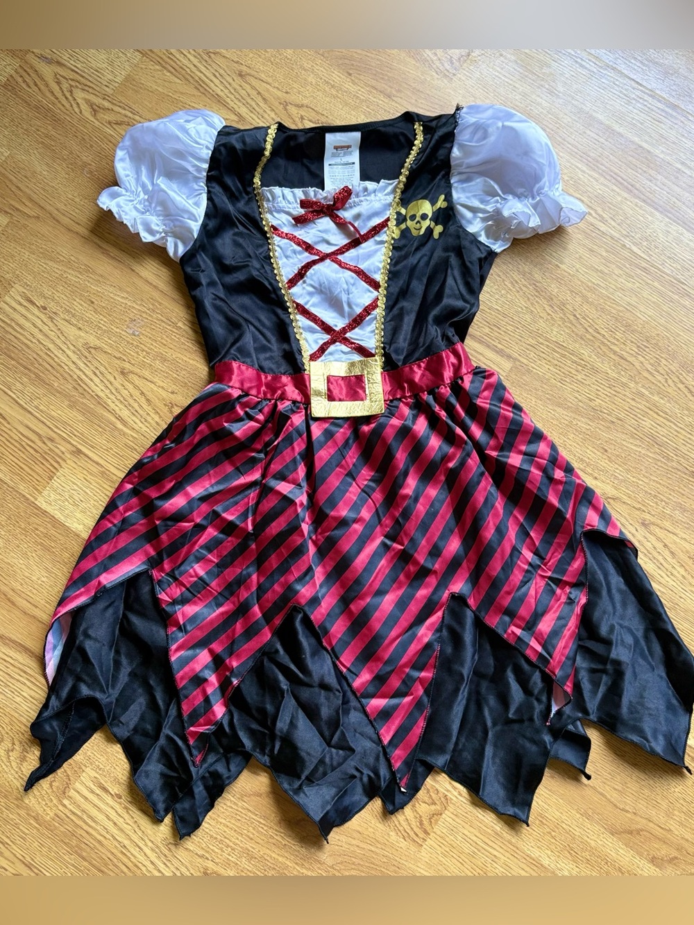 Girls Pirate Costume Dress Black Red White Halloween Dress-Up Parade Sz L 10-12